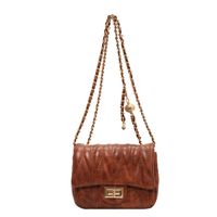 Women's All Seasons Pu Leather Stripe Solid Color Vintage Style Sewing Thread Square Lock Clasp Shoulder Bag sku image 2
