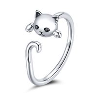 Casual Cute Cat Sterling Silver Inlay Zircon Open Rings sku image 1