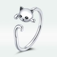 Casual Cute Cat Sterling Silver Inlay Zircon Open Rings main image 7