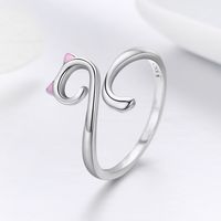 Casual Cute Cat Sterling Silver Inlay Zircon Open Rings main image 6