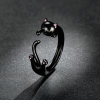 Casual Cute Cat Sterling Silver Inlay Zircon Open Rings main image 4