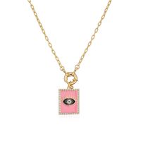 Vintage Style Devil's Eye Square Copper Enamel Plating Inlay Zircon 18k Gold Plated Pendant Necklace main image 4