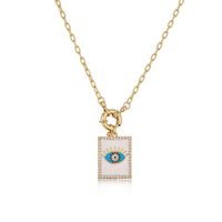 Vintage Style Devil's Eye Square Copper Enamel Plating Inlay Zircon 18k Gold Plated Pendant Necklace sku image 3