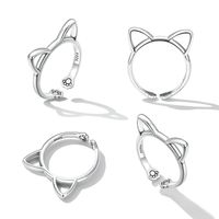 Casual Cute Cat Sterling Silver Inlay Zircon Open Rings main image 2