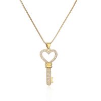 Retro Classic Style Key Copper Plating Inlay Zircon 18k Gold Plated Pendant Necklace main image 4