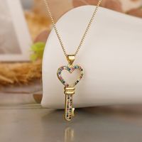 Retro Classic Style Key Copper Plating Inlay Zircon 18k Gold Plated Pendant Necklace sku image 2