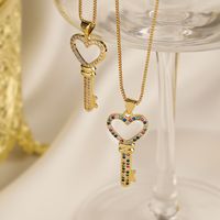 Retro Classic Style Key Copper Plating Inlay Zircon 18k Gold Plated Pendant Necklace main image 1