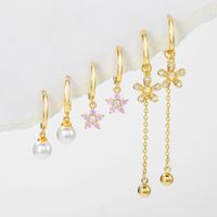 1 Set Elegant Simple Style Tassel Pearl Flower Plating Inlay Brass Zircon 18k Gold Plated Earrings main image 5