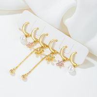 1 Set Elegant Simple Style Tassel Pearl Flower Plating Inlay Brass Zircon 18k Gold Plated Earrings main image 1