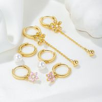 1 Set Elegant Simple Style Tassel Pearl Flower Plating Inlay Brass Zircon 18k Gold Plated Earrings main image 3