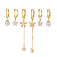 1 Set Elegant Simple Style Tassel Pearl Flower Plating Inlay Brass Zircon 18k Gold Plated Earrings main image 2