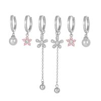 1 Set Elegant Simple Style Tassel Pearl Flower Plating Inlay Brass Zircon 18k Gold Plated Earrings sku image 1