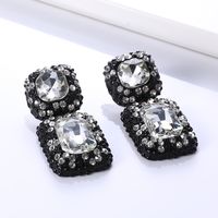 1 Pair Retro Square Inlay Alloy Glass Ear Studs main image 3