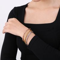 Estilo IG Viajar Diariamente Bambú Acero Titanio Chapados en oro de 18k Brazalete Al Mayoreo main image 2