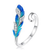 Casual Streetwear Feather Sterling Silver Zircon Open Rings In Bulk sku image 6