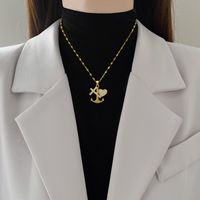 Wholesale Streetwear Cross Anchor Titanium Steel Copper Inlay Artificial Gemstones Pendant Necklace main image 1