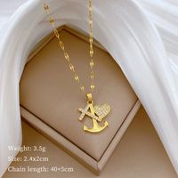 Wholesale Streetwear Cross Anchor Titanium Steel Copper Inlay Artificial Gemstones Pendant Necklace main image 2