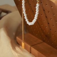 Ig Style Elegant Rectangle Imitation Pearl Titanium Steel Beaded Plating 18k Gold Plated Necklace main image 4