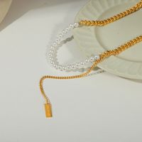 Ig Style Elegant Rectangle Imitation Pearl Titanium Steel Beaded Plating 18k Gold Plated Necklace main image 5