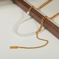 Ig Style Elegant Rectangle Imitation Pearl Titanium Steel Beaded Plating 18k Gold Plated Necklace main image 3