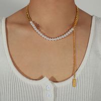 Ig Style Elegant Rectangle Imitation Pearl Titanium Steel Beaded Plating 18k Gold Plated Necklace sku image 1