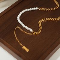 Ig Style Elegant Rectangle Imitation Pearl Titanium Steel Beaded Plating 18k Gold Plated Necklace main image 8