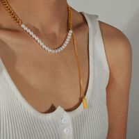 Ig Style Elegant Rectangle Imitation Pearl Titanium Steel Beaded Plating 18k Gold Plated Necklace main image 1