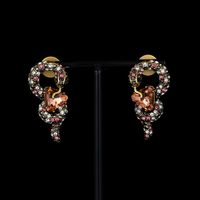 1 Paire Rétro Brillant Serpent Placage Incruster Le Cuivre Strass Plaqué Or 18k Boucles D'oreilles main image 1