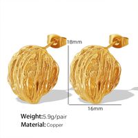 1 Pair Vintage Style Simple Style Lines Irregular Plating Pleated Copper 18k Gold Plated Ear Studs main image 2