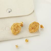 1 Pair Vintage Style Simple Style Lines Irregular Plating Pleated Copper 18k Gold Plated Ear Studs main image 1