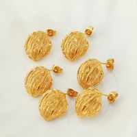 1 Pair Vintage Style Simple Style Lines Irregular Plating Pleated Copper 18k Gold Plated Ear Studs main image 5
