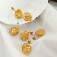 1 Pair Vintage Style Simple Style Lines Irregular Plating Pleated Copper 18k Gold Plated Ear Studs main image 6