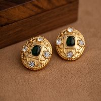 1 Pair Elegant Retro Oval Plating Inlay Alloy Artificial Gemstones Rhinestones 18k Gold Plated Ear Studs main image 5