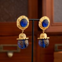 1 Pair Classical Retro Geometric Plating Inlay Alloy Artificial Gemstones 18k Gold Plated Drop Earrings sku image 1