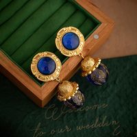 1 Pair Classical Retro Geometric Plating Inlay Alloy Artificial Gemstones 18k Gold Plated Drop Earrings main image 4