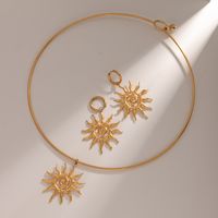 304 Stainless Steel IG Style Retro Plating Sun Earrings Necklace main image 4