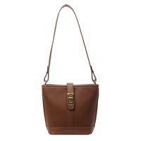 Women's Pu Leather Solid Color Classic Style Sewing Thread Bucket Lock Clasp Shoulder Bag sku image 2