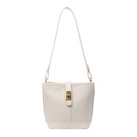 Women's Pu Leather Solid Color Classic Style Sewing Thread Bucket Lock Clasp Shoulder Bag sku image 3