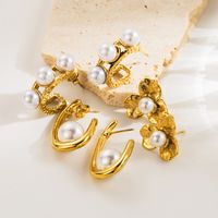 1 Pair Vintage Style Modern Style Simple Style Flower Inlay Stainless Steel Artificial Pearls Earrings main image 6