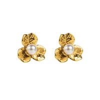 1 Pair Vintage Style Modern Style Simple Style Flower Inlay Stainless Steel Artificial Pearls Earrings sku image 1