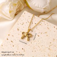 Vintage Style Simple Style Geometric Dragonfly Bow Knot Stainless Steel Plating 18k Gold Plated Pendant Necklace sku image 1