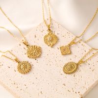 Vintage Style Sun Stainless Steel Plating 18k Gold Plated Pendant Necklace main image 4