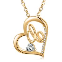 Elegant Letter Heart Shape Copper Plating Inlay Zircon 14k Gold Plated Pendant Necklace main image 3