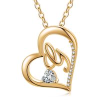 Elegant Letter Heart Shape Copper Plating Inlay Zircon 14k Gold Plated Pendant Necklace sku image 3