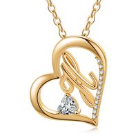 Elegant Letter Heart Shape Copper Plating Inlay Zircon 14k Gold Plated Pendant Necklace sku image 4