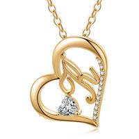 Elegant Letter Heart Shape Copper Plating Inlay Zircon 14k Gold Plated Pendant Necklace sku image 7