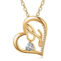 Elegant Letter Heart Shape Copper Plating Inlay Zircon 14k Gold Plated Pendant Necklace sku image 8