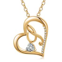 Elegant Letter Heart Shape Copper Plating Inlay Zircon 14k Gold Plated Pendant Necklace sku image 13