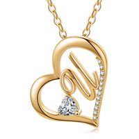 Elegant Letter Heart Shape Copper Plating Inlay Zircon 14k Gold Plated Pendant Necklace sku image 14