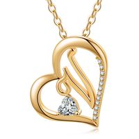 Elegant Letter Heart Shape Copper Plating Inlay Zircon 14k Gold Plated Pendant Necklace sku image 15